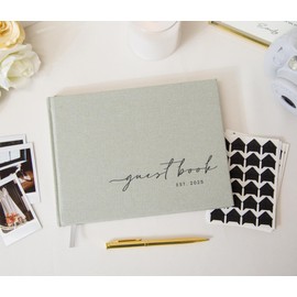 Sage Green Guest Book (2025) - 9.5 x 7 Real Linen Hardcover Guestbook for 2025 Wedding Ceremony Reception Signin Book, Table Decor, 140 gsm Blank Archival Paper with No Lines, 120 pages