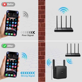 DOBWGXZ 2025 Upgraded WiFi Extender Booster, Internet Booster with Ethernet Port, 2 High-Gain Antennas WiFi Booster Range Extender, Home Wireless Signal Booster, Works with Any WiFi Router (T-Black)