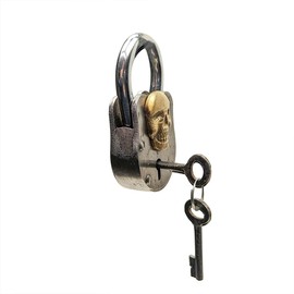 Heavy Duty Skull Padlock Cast Iron Metal Locker Treasure Chest Key Lock 2 Skeleton Keys Home Decor