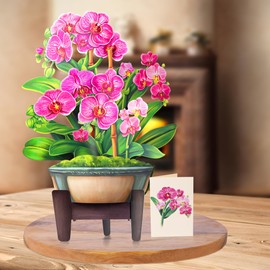 Airpark Pop Up Flower Card, 3D Paper Flowers Bouquet, Birthday, Thank You, Get Well Greeting Cards with Note Card & Envelope, Orchids