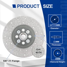 SHDIATOOL 4-1/2 Inch Diamond Cutting Grinding Disc Fits 5/8-11 Arbor for Marble Ceramic Double Sided Vacuum Brazed Fast Cutting Shaping Grinding Wheel Grit 40/50