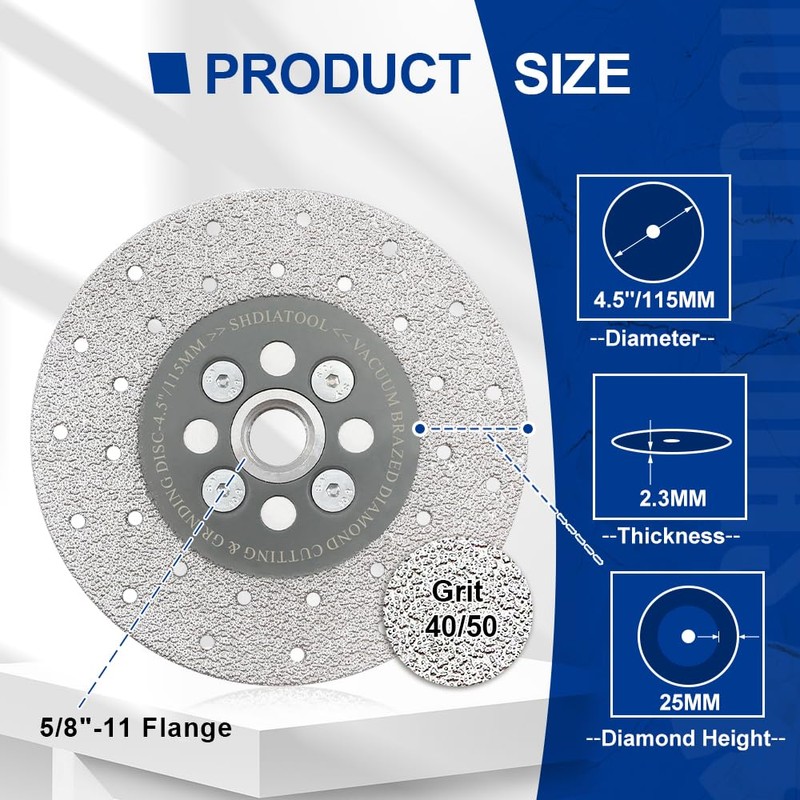SHDIATOOL 4-1/2 Inch Diamond Cutting Grinding Disc Fits 5/8-11 Arbor