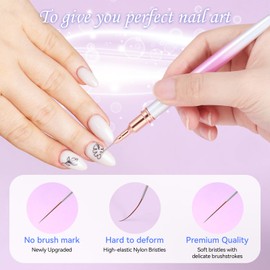 5Pcs Nail Art Liner Brushes For UV Gel Polish, Metal Handle Thin Lines Fine Drawing Pen Painting Striping Detail Design Nails Brush Set Manicure DIY Tool, Sizes 7/9/12/15/20mm（Gradient powder）