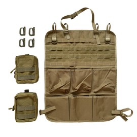 PangolinTiger Backrest Organiser - 46 x 60 cm, Car Seat Organiser, Molle System, 6 Pockets, 2 Removable Tactical Pockets, 4 D Hooks, Ideal for Camping and Leisure, Olive Green/Black/Khaki (Khaki)