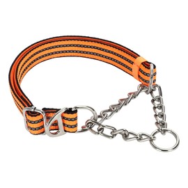 Martingale Collar for Large Dogs, Orange Reflective Nylon Dog Chain Collar Escape Proof Heavy Duty Dog Collar with Stainless Steel Chain Adjustable for Medium Large Dogs