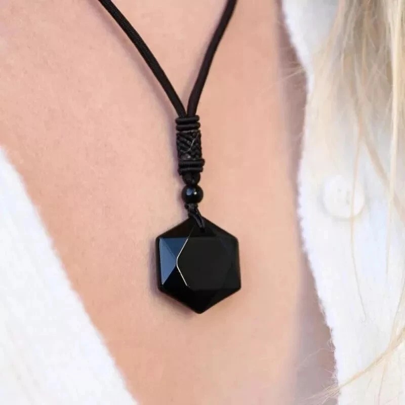 Black Obsidian Hexagram Pendant Necklace Healing Protection Crystal Jewelry