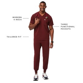 FIGS Leon Three-Pocket Scrub Top for Men - Burgundy, S