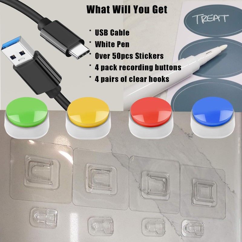 Rechargeable Pet Training Buttons - 30s Voice Recording Buttons for