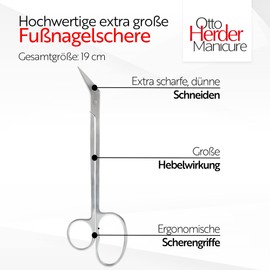 OTTO HERDER Nail Scissors Toenails Extra Long Nail Scissors Approx. 19 cm for Seniors Stainless Steel Toenail Scissors Nail Cutter with One-sided Micro Teeth