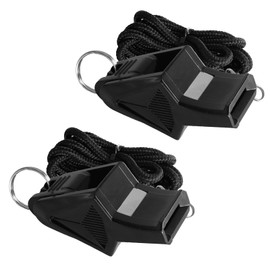 Mozziibazy Whistle, 2 Packs Plastic Sports Black Whistles with Lanyard Teeth Protector, Loud Crisp Sound Whistle for Coaches, Referees, Officials