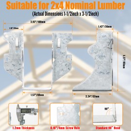 12 Pack 2x4 Joist Hanger 18-Gauge Steel Galvanized Face Mount Rafter Brackets, Fits Truss Connectors, Hurricane Ties for Wood Floor Deck, Ceiling Joists