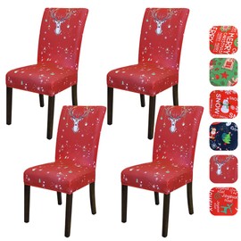JOTOM Christmas Chair Covers, Universal Stretch Chair Cover, Elastic Modern Chair Cover Set, Removable Decoration Chair Cover for Dining Room, Hotel Decoration (Elk)