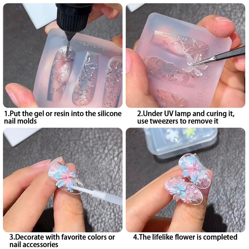 Flower Silicone Nail Molds 3D Flowers Nail Art Mold Carving