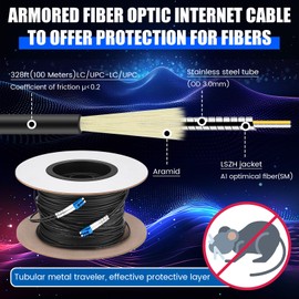 Threlaco 330ft (100 Meters) Fiber Lc to Lc Outdoor Armored Fiber Optic Internet Cable 9/125um Lc Single Mode Duplex Fiber Cable Jumper, Compatible with OS1/OS2, Low Friction LSZH, Black