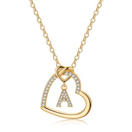 TINGN Letter Chain Women Girls - 14 Carat Gold-Plated Chain Girls CZ Heart Pendant Chain Women's Girls Necklace with Letters Heart Chain Women Teenager Girls Gifts for Women Girls Jewellery, Brass,