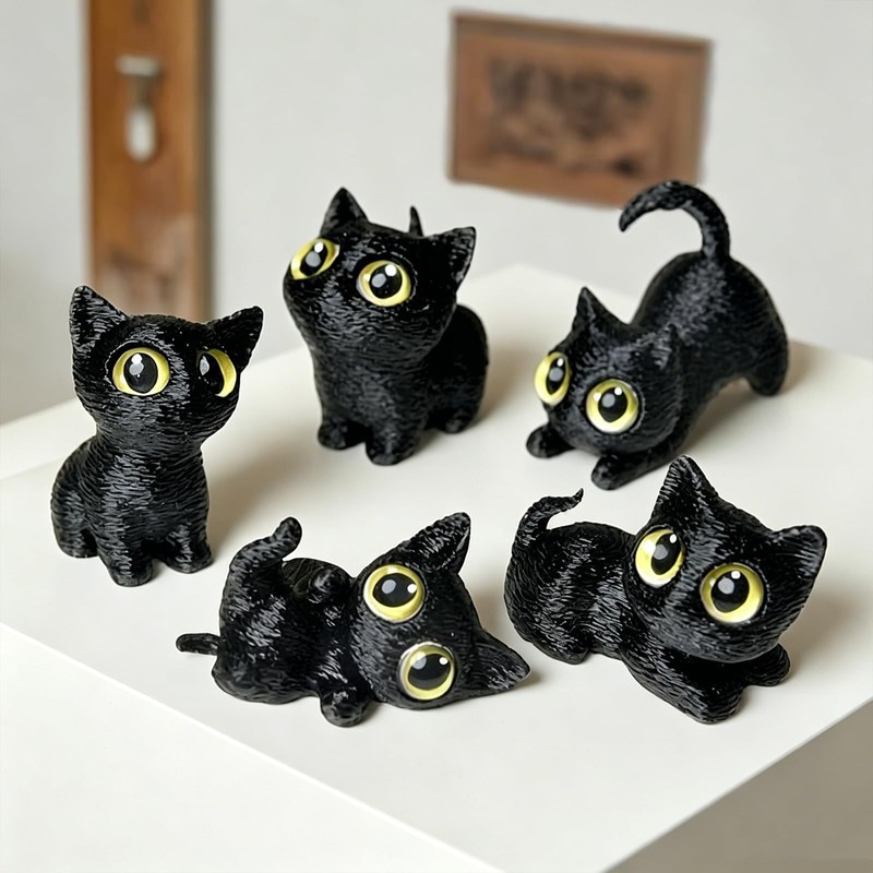 BOFYTR Black Cat Ornament, Articulated Cat Figures Set of 5