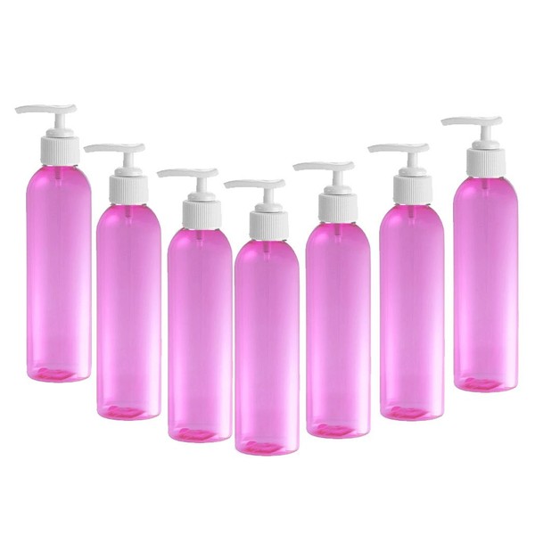 Grand Parfums 4oz Pink Plastic PET Refillable Cosmo Bottle with White Lotion Pump Dispenser (6-Pack); For Lotions, Shampoo, Conditions, Cleaning Products, Aromatherapy