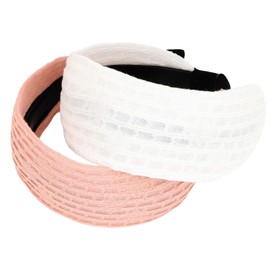 Padorul 2 Pack Wide Headbands for Women's Hair - Comfortable Non-Slip Stretch Knit, Fashion Hair Accessories (Pink White)