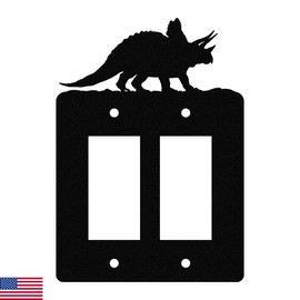Triceratops Dinosaur Double Gang Light Switch Wall Plate (Double Rocker (GFCI), Black)