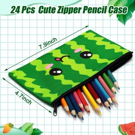 Hosuly 24 Pcs Bulk Fruit Zipper Pencil Case Pouch Sports Pen Bag Multicolored Strawberry Watermelon Orange Mango Canvas Pencil Pouch Organizer for Boy Kids Girl Stationary Storage School