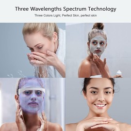LED Face Mask Light, 3 Colors Light Facial Photon Beauty Device for Facial Rejuvenation, Wrinkles Reduction, Anti-Aging (Wireless)