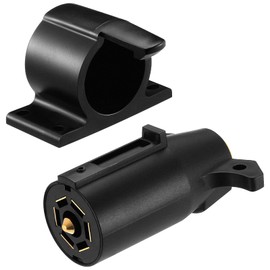 Tellegloww 2 Pack 7 Pin Trailer Connector Male & Female 7-Way RV Blade Connector Plug and Round Trailer Harness Protector Set for Power to Turn Signals, Tail Lights and More