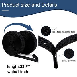 Hook and Loop Cable Straps 1" x 33 Ft with 24 Buckles Adjustable Fastening Reusable Nylon Securing Cord Cinch Strap Ties Free Cut for Cable Management RV Workshop DIY (Black)