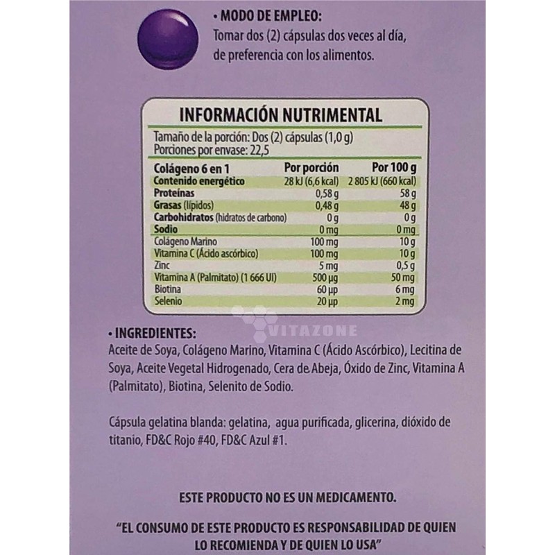 Colágeno Marino Vitamina C Zinc Biotina Selenio 45 caps Solanum