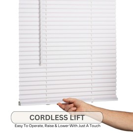LOTUS & WINDOWARE Cordless Mini Blind, 1" Vinyl Slats, 34" Wide x 48" Long - White, Window Blinds for Home and Office, Interior Door Blinds - Light Filtering