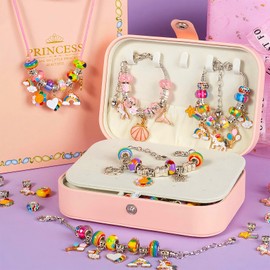 Charm Bracelet Making Kit for Girls - 120Pcs DIY Jewelry Making Kit + Portable Bracelet Organizer Box, Christmas Birthday Mermaid Unicorn Gifts for Girls Toys Crafts for Teens Girls Ages 5 6 7 8-12