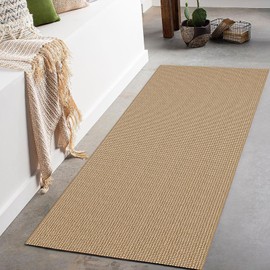 IOHOUZE Washable Runner Rug 2'x5' Rubber Backing Runners for Hallways Entryway Runner Indoor, Kitchen Throw Rug Woven Cotton Floor Carpet for Hall Entrance Bedroom, Natural/Brown