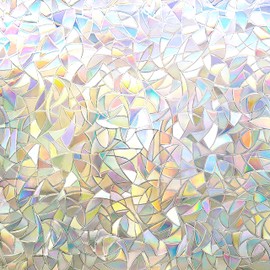 WALPLUS Window Privacy Film Rainbow Window Clings Removable Stained Glass Window Film Static Sun Blocker Heat Control Non Adhesive Living Room Nursery Room Home Window Clings Vinyl 17.5x78.7 Inch