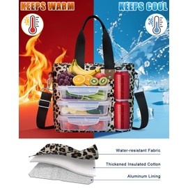 Insulated Lunch Box for Women & Men - Large Thermal Lunch Bag Women with Removable Shoulder Strap, Reusable Lunch Cooler Tote Bags Purse for Adults Work, Picnic, Hiking, Beach, Travel, Medium，Leopard