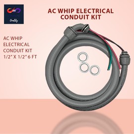 VN Infinite quality 1/2 inch 6FT AC Whip Electrical Conduit Kit - 1/2" x 6ft Flexible Non-Metallic Liquid Tight - 10 Gauge Wires - Flexible Electrical Conduit - One 1/2" 90 Degree Connector