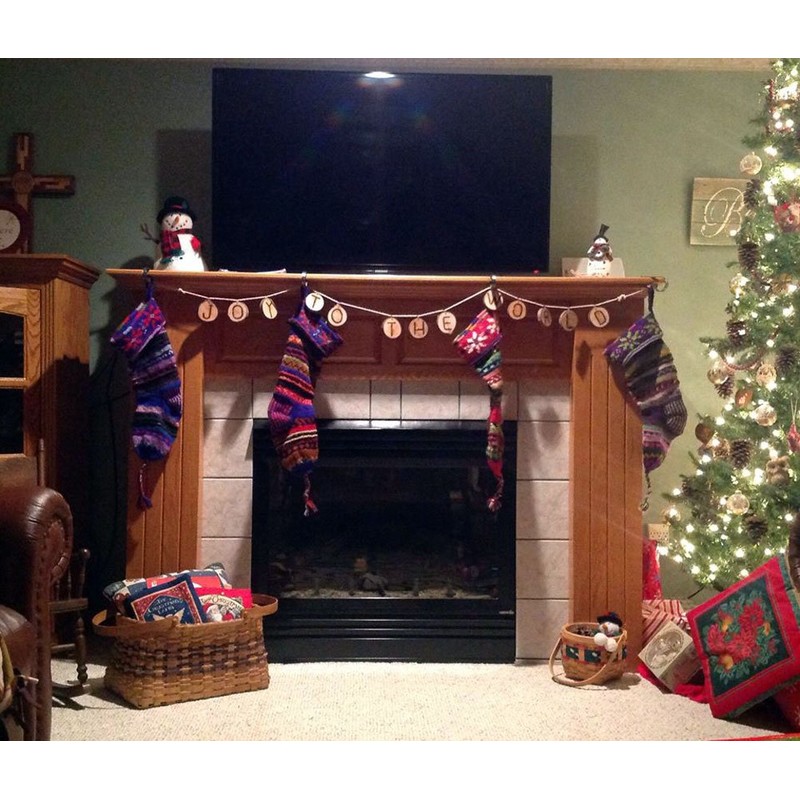 Handknit Wool Christmas Stockings (Blue Trees)