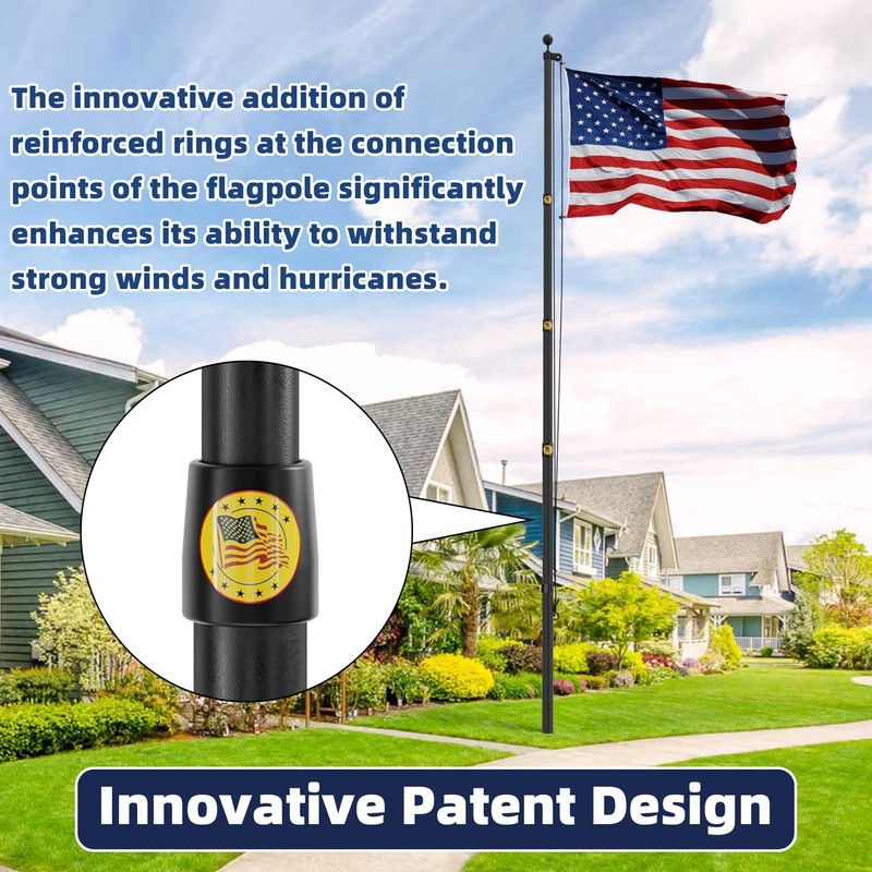 25FT Heavy Duty Flag Pole,14-Gauge Aluminum,Resist Strong Wind Reinforcement Ring