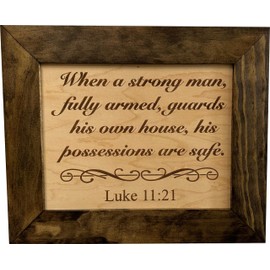 Hidden Gun Safe Recessed In Wall With Luke 11:21 Bible Verse Decoration - Recess In The Wall or Mount On The Wall Concealed Gun Storage Cabinet by Bellewood Designs