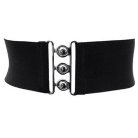 Trimming Shop 76mm Wide Women’s Elasticated Corset Style Stretch Waist Belt with Silver Buckle Fastening for Ladies Gowns, One Piece, Black, 32" - 36"