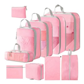 Travel Pouch, Set of 10, Travel Storage Pouch, Clothes Storage, Shoe Bag, Cosmetic Pouch, Toiletry Pouch, Lightweight, Compact, Convenient for Travel (Pink)