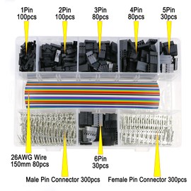 Jumper Wire Connector Kit for Dupont 2.54mm 1/2/3/4/5/6P Connector Housing Male/Female Pin Connector 26AWG Colored Wire Suitable for Electronic Products ((40Pin Wire*2 Set 1100 pcs))