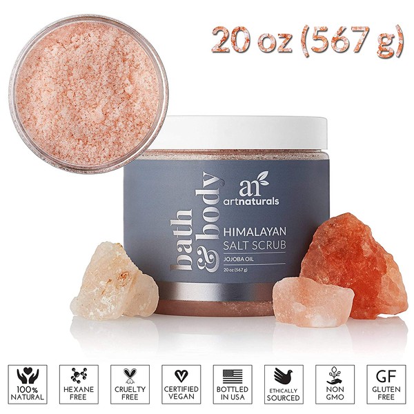 ArtNaturals Himalayan Salt Body and Face Scrub - (20 Oz) - Deep Cellulite Cleansing Exfoliator with Sugar, Shea Butter, Exfoliating Dead Sea - Natural Pink for Hand, Skin and Facial - Men and Women