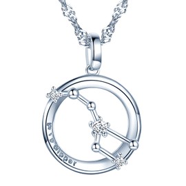 MICSAVI Men's Women's 925 Sterling Silver Friendship Couple Necklace Large Carriage Star Round Pendant with Chain, Cubic Zirconia Sterling Silver