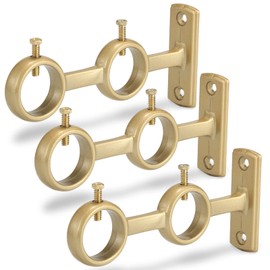 Goowin Curtain Rod Bracket, 3pcs Curtain Rod Holders, Durable Curtain Brackets for Curtain Rod, Double Curtain Rod Bracket for Living Room Bedroom Curtain rods, Drapery Rods (Gold)