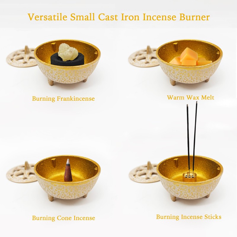 Cast Iron Incense Burner with 9-Hole Copper Incense Holder -
