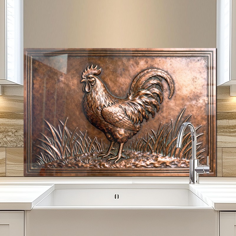 fzxwyishu Tempered Glass Backsplash for Kitchen,Stove Splashback Protector Metal copper