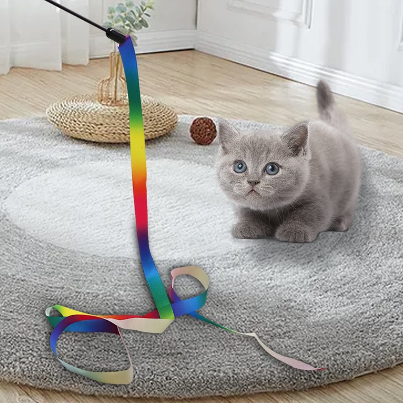 12PCS Interactive Kitten Toys, Retractable Indoor Cat Wand Toys with