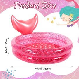 PullCrease 47" Inflatable Mermaid Pool Backyard Round Swimming Pool for Boys Girls, Ball Raft Paddling 2 Ring Blow up Paddling Pit Pink Pool Bubble Bottom for Summer Indoor Outdoor Beach Float Toy