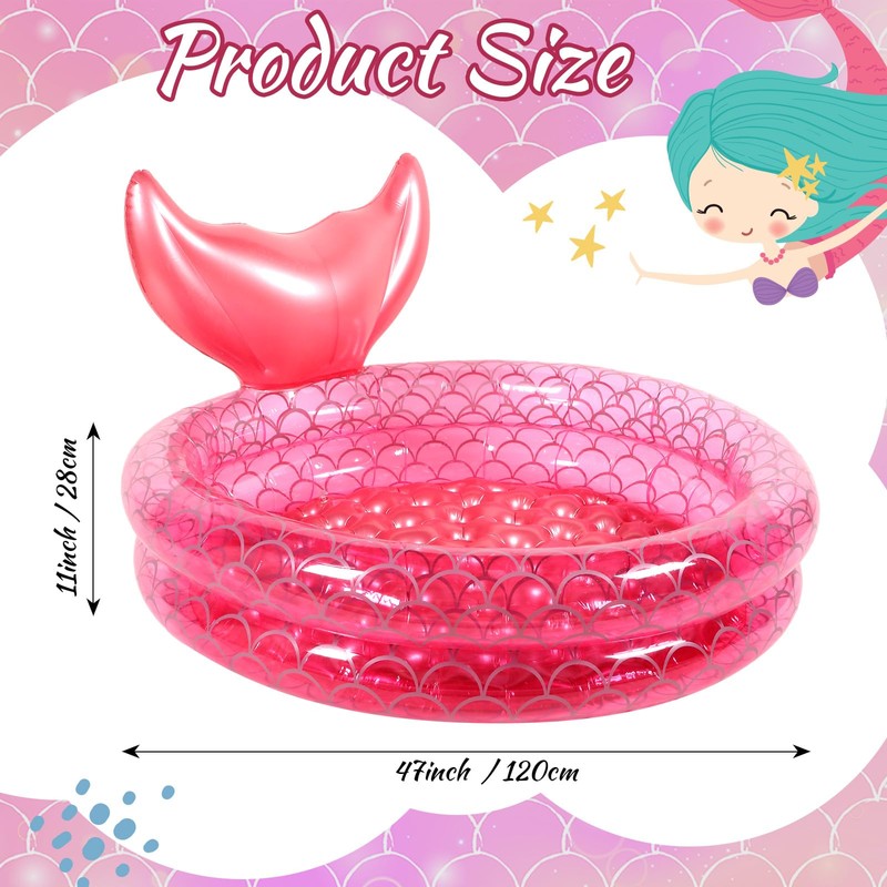 PullCrease 47" Inflatable Mermaid Pool Backyard Round Swimming Pool for