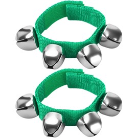 Augshy 2 Packs Wrist Bells, Wrist Bells Bracelets Jingle Bells Adjustable Hand Ankle Bells Triggers Musical Instruments for Christmas Party Favors, Green