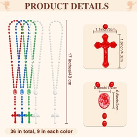 XINHUIDALSQ 36 Pcs Plastic Rosary Beads Bulk, 17 Inch 4 Color Plastic Rosaries in Bulk, Rosaries Catholic for First Communion Gifts Religious Easter Church Welcome Catholic Favor
